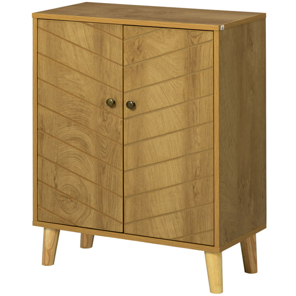 Storage unit with doors, shelves, and wooden legs, Natural wood