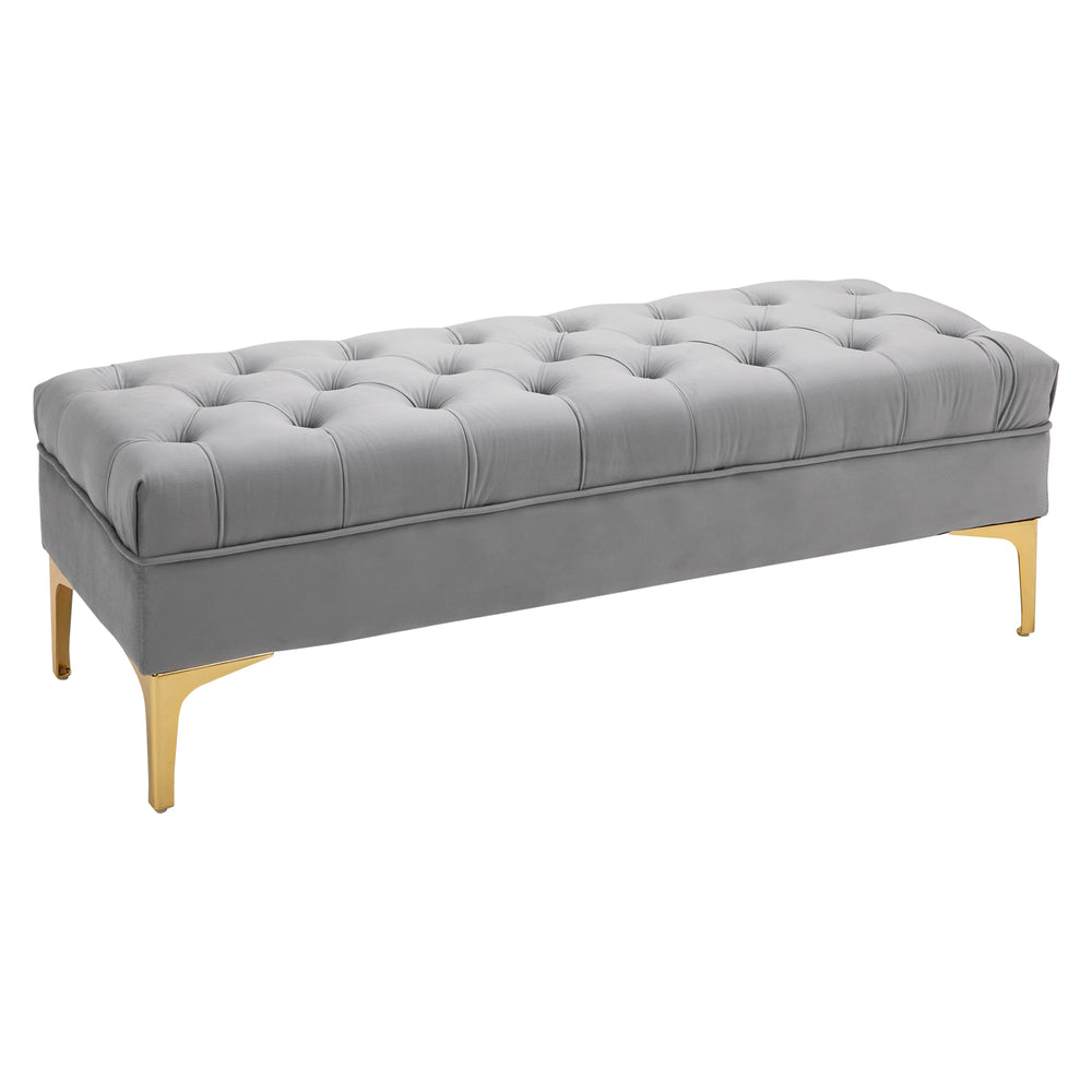 Banc de chevet rembourré avec capitonnage à boutons, gris