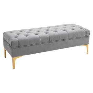 Banc de chevet rembourré avec capitonnage à boutons, gris