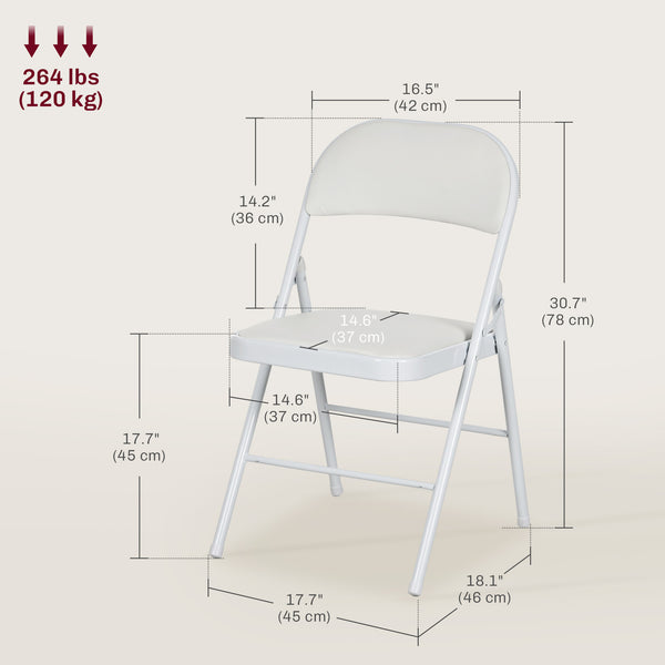 Set of 2 folding metal chairs with faux leather upholstery, white