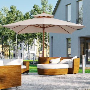 Parasol carré en bois de 9,8 pieds, beige