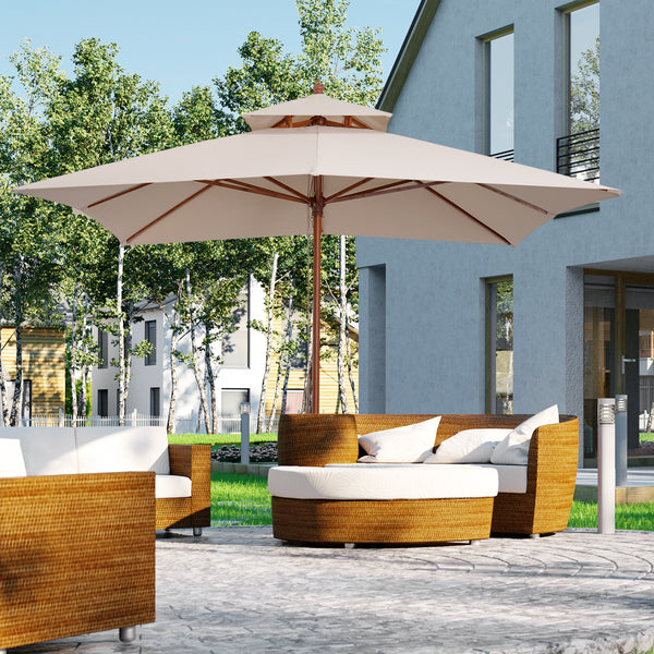 Parasol carré en bois de 9,8 pieds, beige