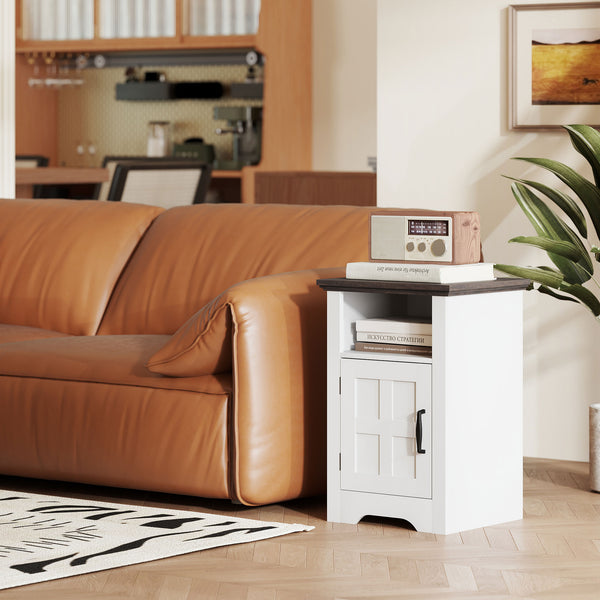 Ensemble de 2 tables d’appoint avec rangement et portes style grange – Blanc