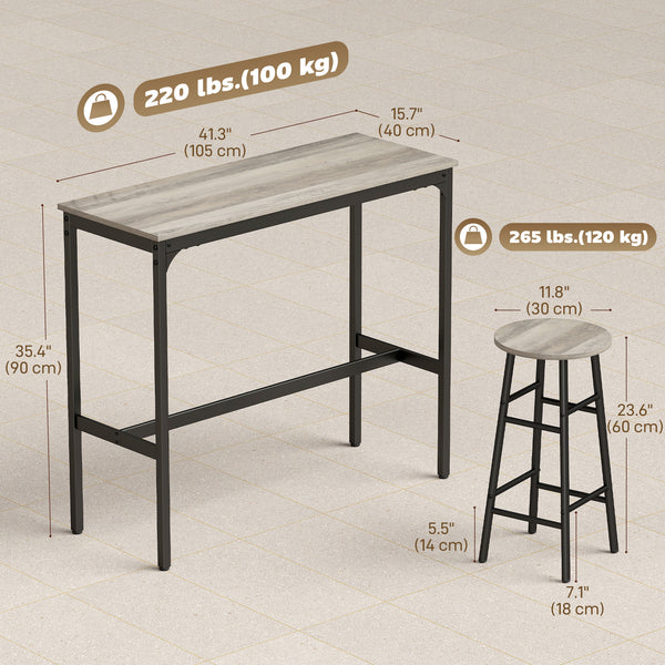 3 Piece Bar Table and Stool Set for 2 People, Pub Table and Chairs