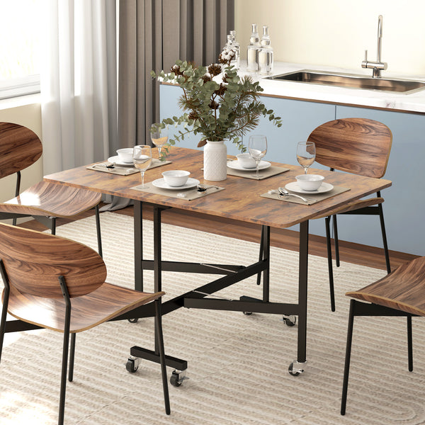 Table à manger pliante à abattants sur roulettes pour 6 personnes – Brun rustique et noir