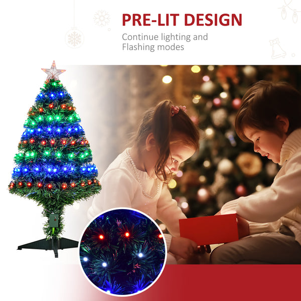 Sapin de Noël artificiel en fibre optique LED pré-éclairé de 3 pieds avec support