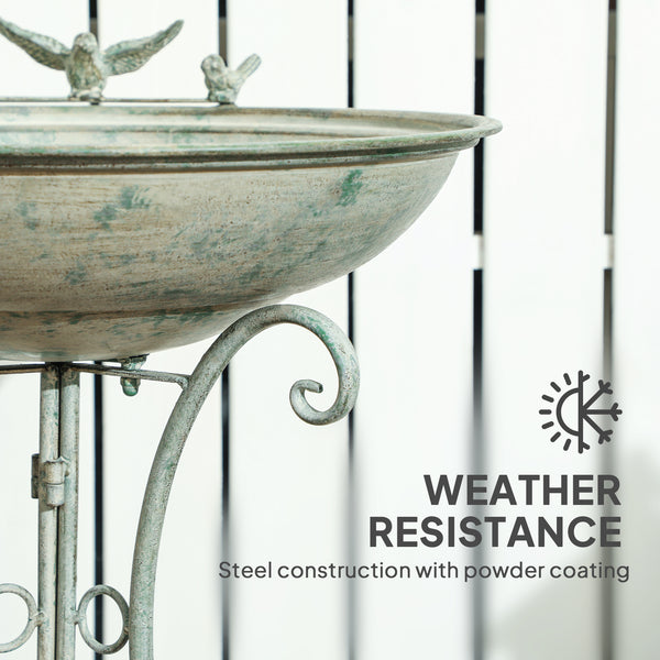 Bain d'oiseaux en métal rond de 79 cm de haut avec statues d'oiseaux et support décoratif, bronze