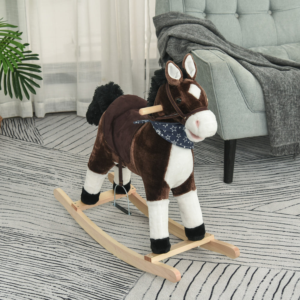 Cheval à bascule, style cowboy, avec sons réalistes et amusants, marron