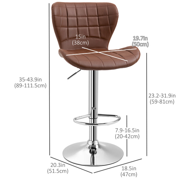 Lot de 2 tabourets de bar pivotants à hauteur réglable avec repose-pieds, marron