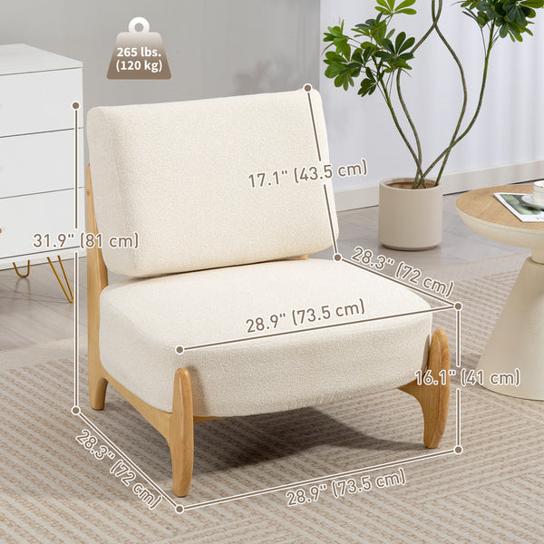Fauteuil d'appoint avec structure en bois d'hévéa, assise large, blanc crème