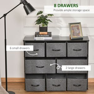 8-bin dresser storage tower with metal frame and fabric drawers