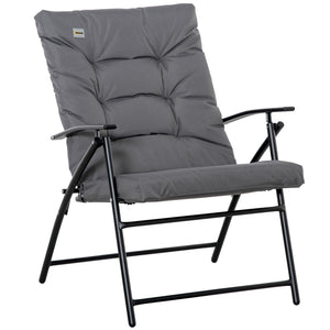 Chaise pliable inclinable en tissu avec accoudoirs, structure en métal, gris