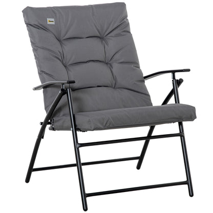 Chaise pliable inclinable en tissu avec accoudoirs, structure en métal, gris