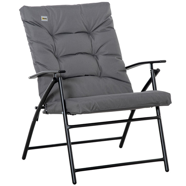 Chaise pliable inclinable en tissu avec accoudoirs, structure en métal, gris
