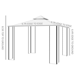 Gazebo 10 x 10 en métal avec structure décorative et toit ventilé, couleur crème