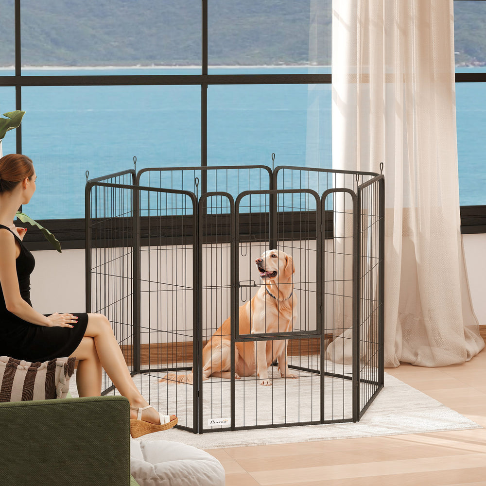 Heavy-Duty 6-Panel Dog Playpen with Door and Strap