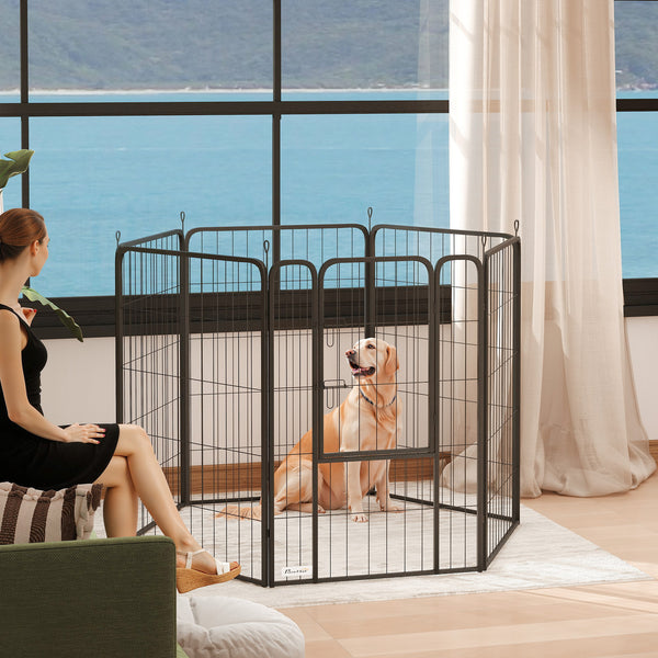 Heavy-Duty 6-Panel Dog Playpen with Door and Strap