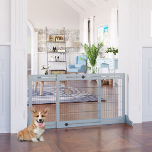 Barrière pour animaux de compagnie en bois autoportante, gris-bleu