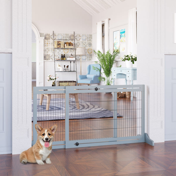 Barrière pour animaux de compagnie en bois autoportante, gris-bleu