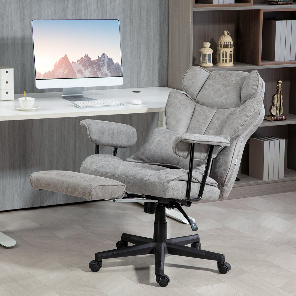 Fauteuil de bureau avec repose-pieds et soutien lombaire, gris