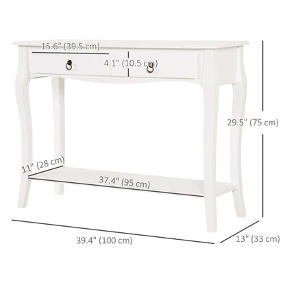 Console d'entrée moderne avec 2 tiroirs et étagère inférieure, pour salon, couloir, blanc ivoire
