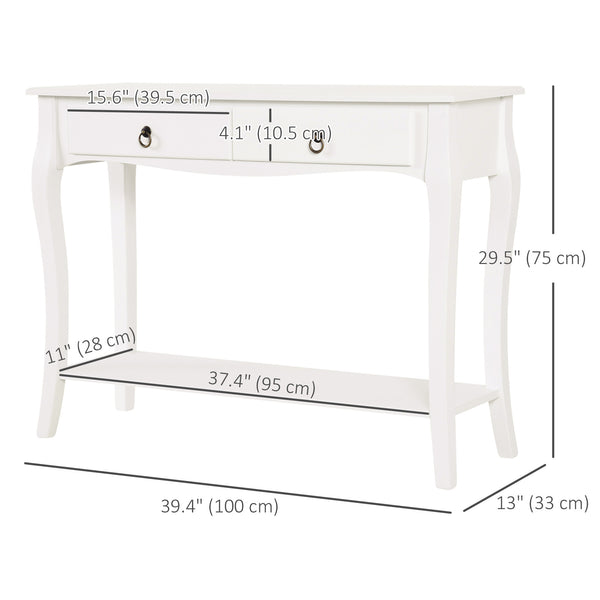 Modern Entryway Console Table with 2 Drawers and Lower Shelf, for Living Room, Hallway, Ivory White