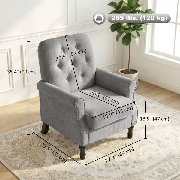 Mid-century modern accent chair with thick padded seat, spring cushion, solid wood legs, gray