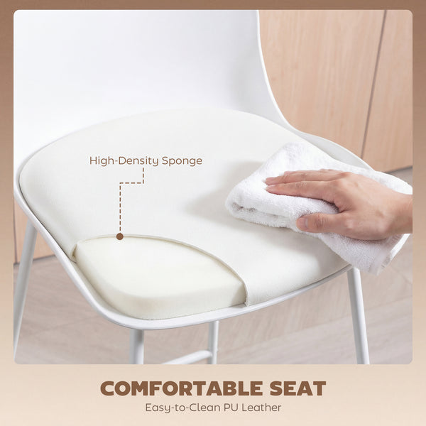 Ensemble de 2 tabourets de bar modernes en similicuir, hauteur comptoir, blanc.