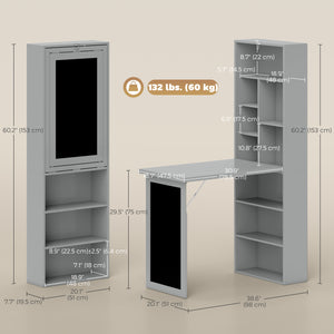 Bureau d'ordinateur mural pliable et convertible avec tableau noir et étagère latérale, gris anthracite