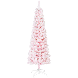 Sapin de Noël rose givré de 4 pieds en forme de crayon