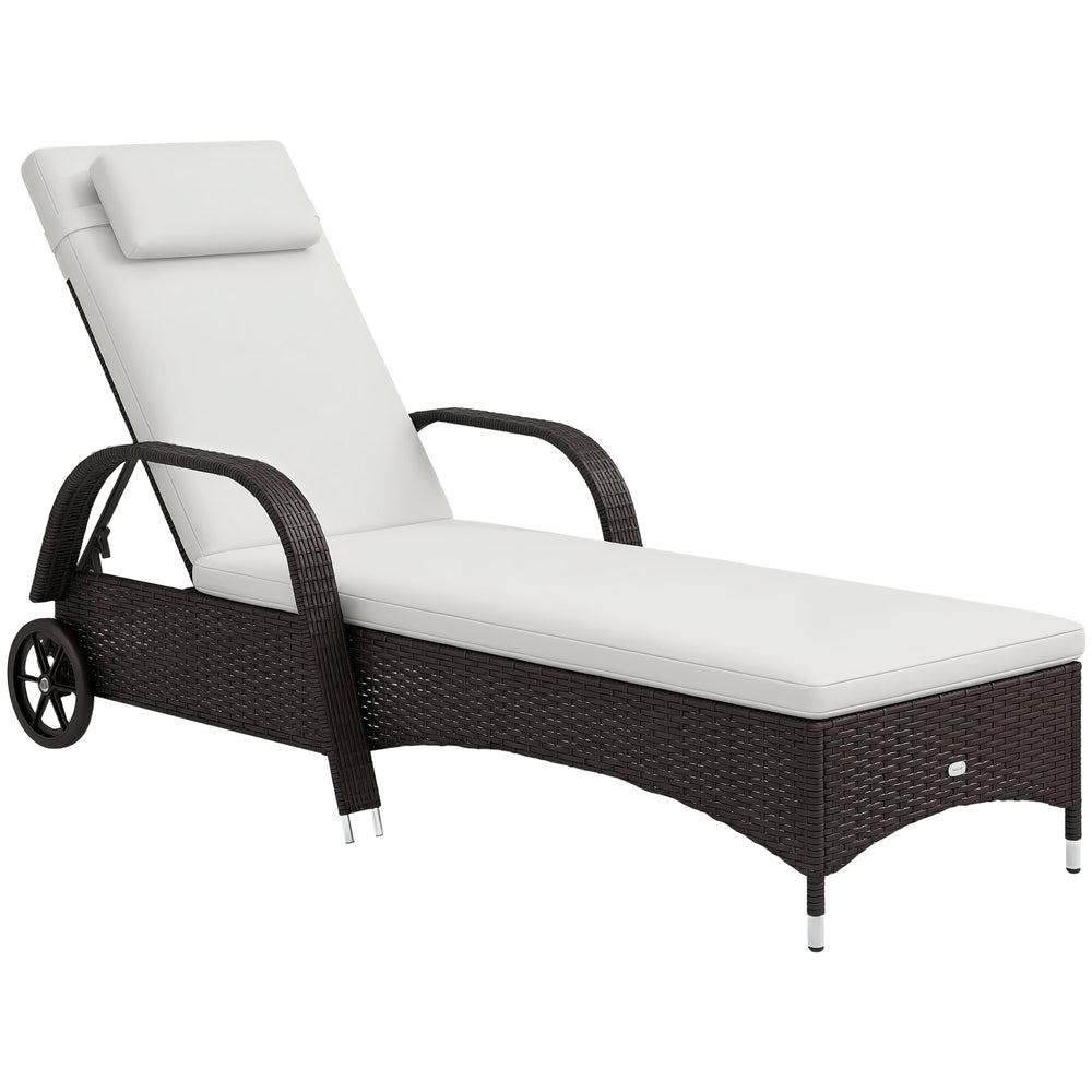 Chaise longue en résine tressée avec appui-tête, blanc crème