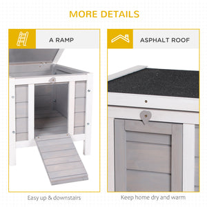 Wooden hutch with waterproof and openable asphalt roof, grey