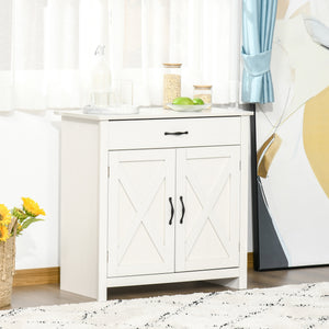 Storage buffet with sliding barn doors, distressed white