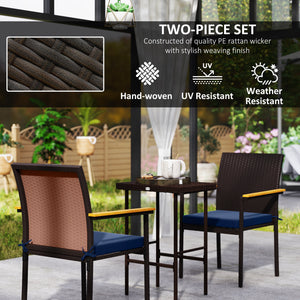 Lot de 2 chaises de jardin empilables en osier avec coussin amovible et accoudoirs, bleu marine