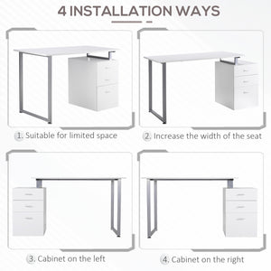Computer desk with reversible multi-use filing drawers, white