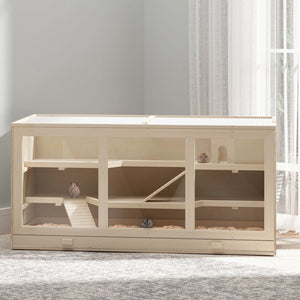 Cage en bois pour hamsters et rats avec toboggan et plateau