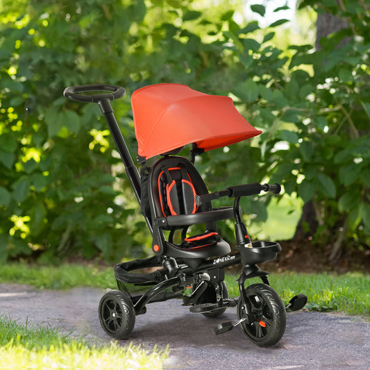 Tricycle bébé 4 en 1 avec siège réglable à angle réversible pour enfants de 1 à 5 ans, rouge