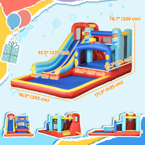 Château gonflable 4 en 1 (4,3 x 2,4 m) avec toboggan, mur d'escalade, zone de saut, piscine et souffleur
