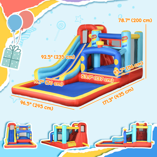 Château gonflable 4 en 1 (4,3 x 2,4 m) avec toboggan, mur d'escalade, zone de saut, piscine et souffleur