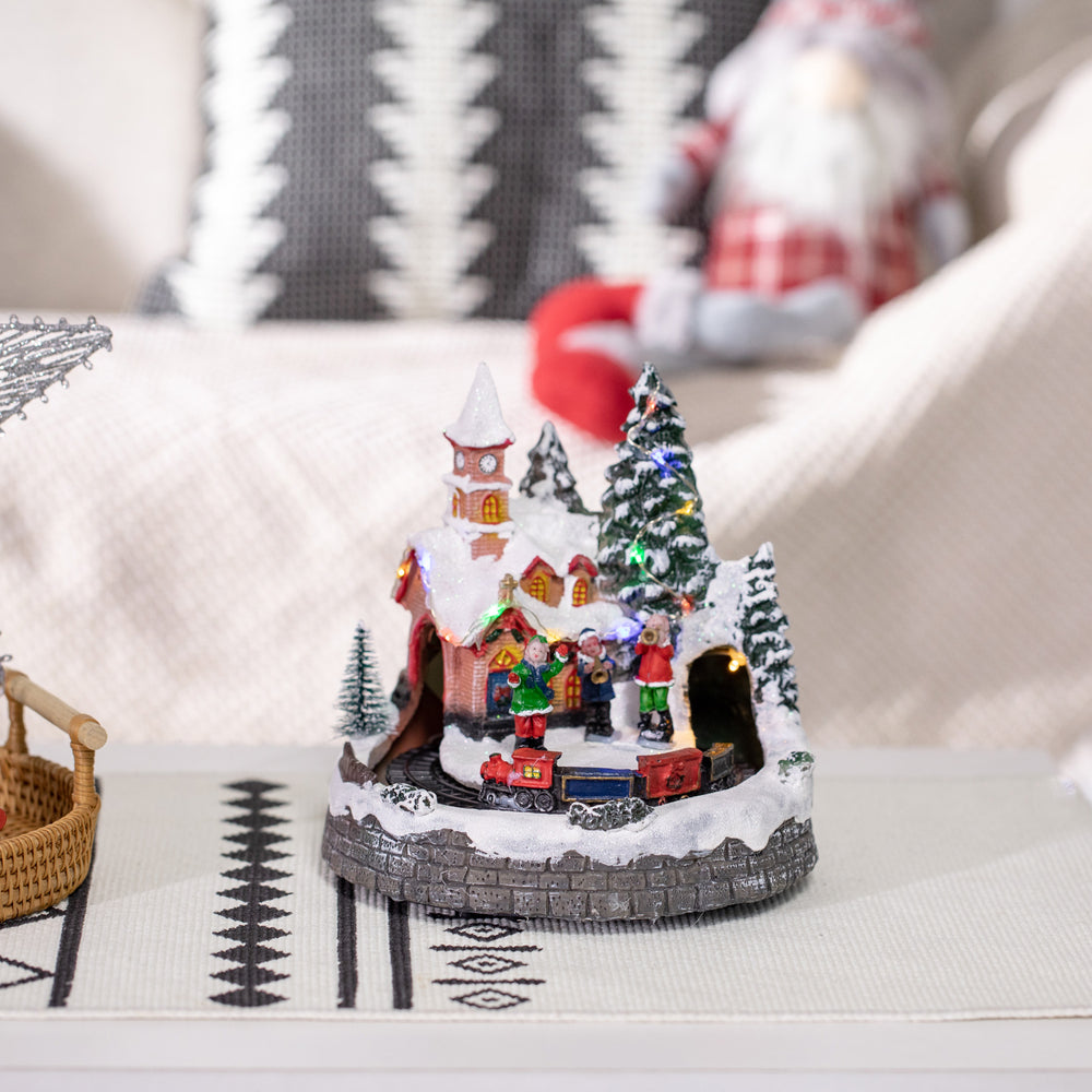 Maisons de Noël avec train rotatif multicolore