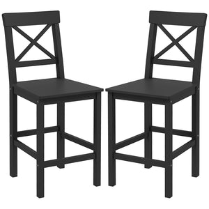 Lot de 2 tabourets de bar, style campagnard, avec dossier, en bois massif pour îlot de cuisine, Noir