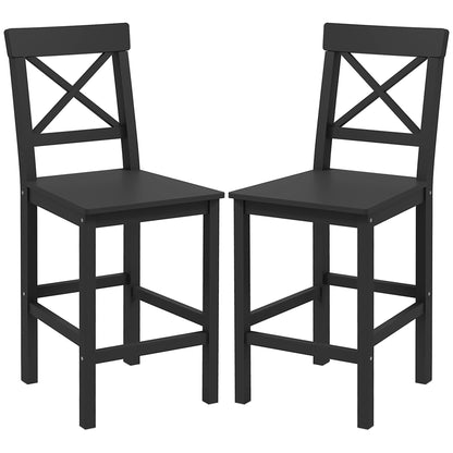 Lot de 2 tabourets de bar, style campagnard, avec dossier, en bois massif pour îlot de cuisine, Noir