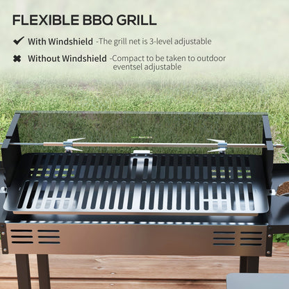 BBQ Charcoal Rotisserie, 3-Tier Cooking Grate, Storage Shelves, Stainless Steel