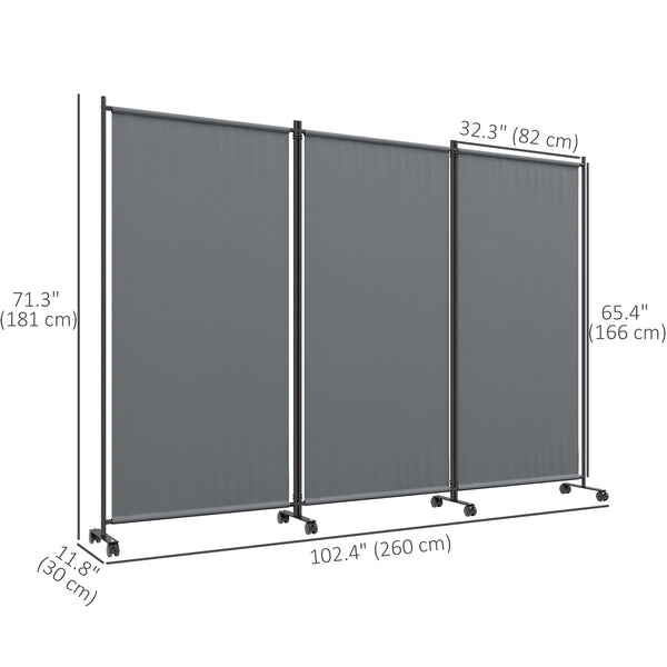 Paravent pliable avec roulettes, gris