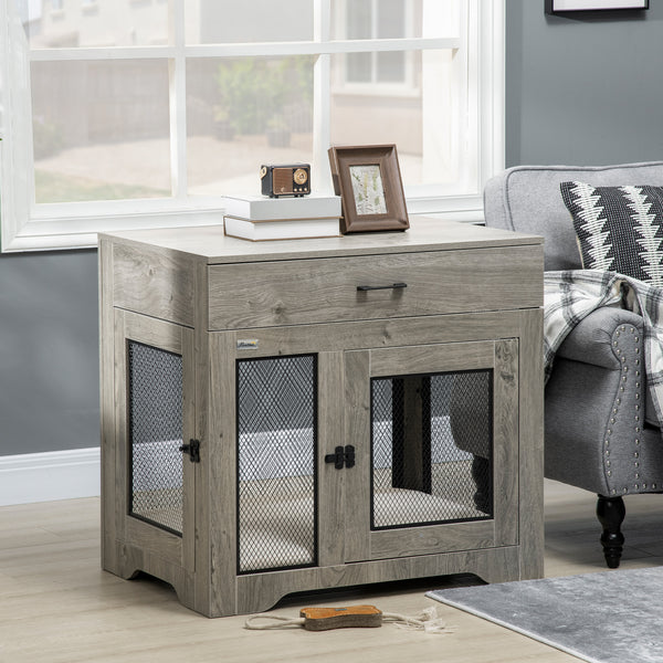 Meuble cage avec coussin, 2 portes et rangement, gris