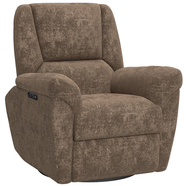 Fauteuil inclinable électrique, revêtu de tissu, avec ports USB, fonction pivotante et à bascule, et repose-pieds, Brun