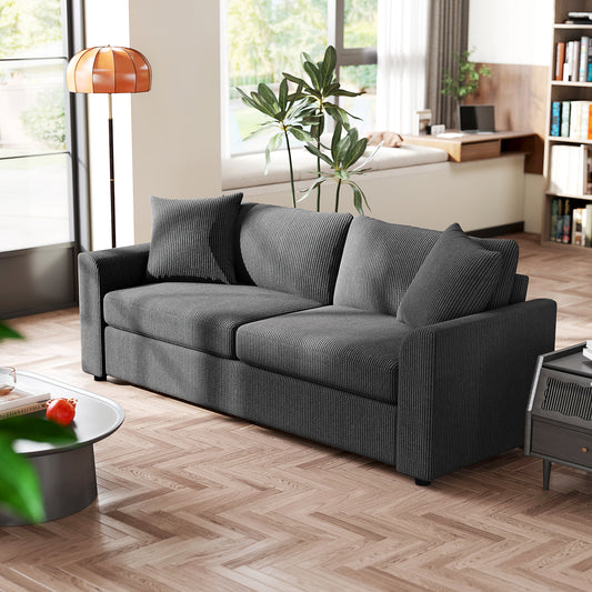 Canapé 3 places avec ressorts ensachés et 2 coussins décoratifs, gris foncé