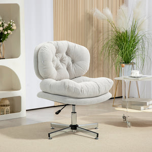 Chaise de bureau sans accoudoirs avec assise large et rembourrée et hauteur réglable, blanc crème