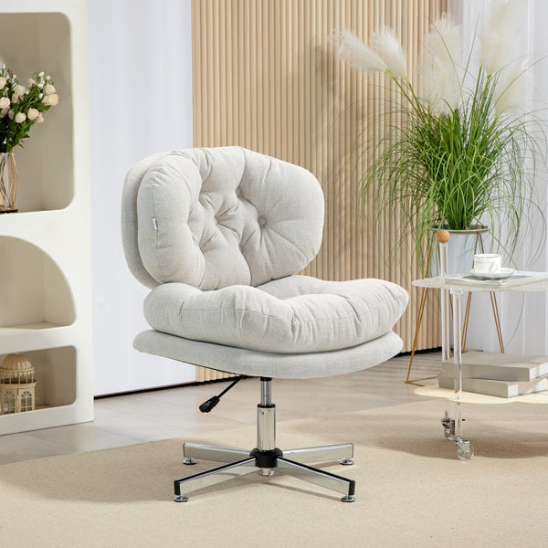 Chaise de bureau sans accoudoirs avec assise large et rembourrée et hauteur réglable, blanc crème