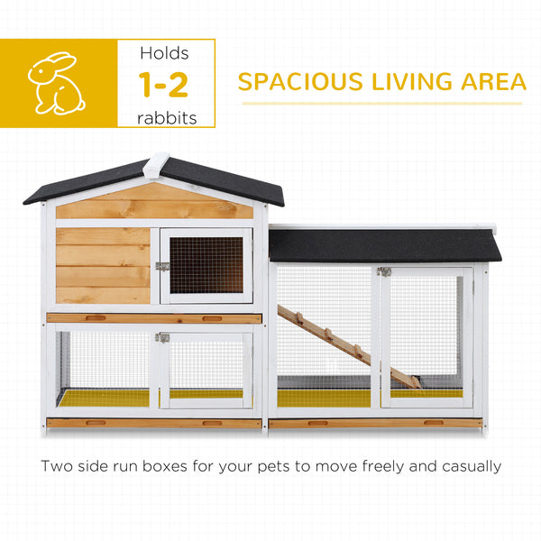 2-tier wooden rabbit hutch with ramp and outdoor run